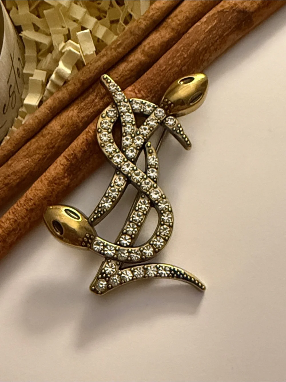 Fashion Designer Brooch Crystal Snake  Brooch - Gold Tone